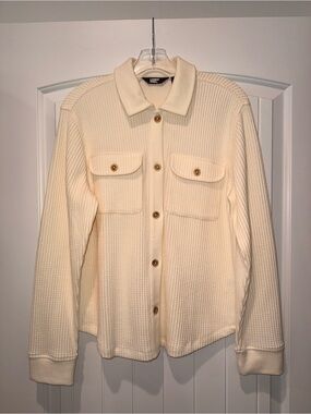 Lands' End Cream Waffle-Knit Utility Jacket